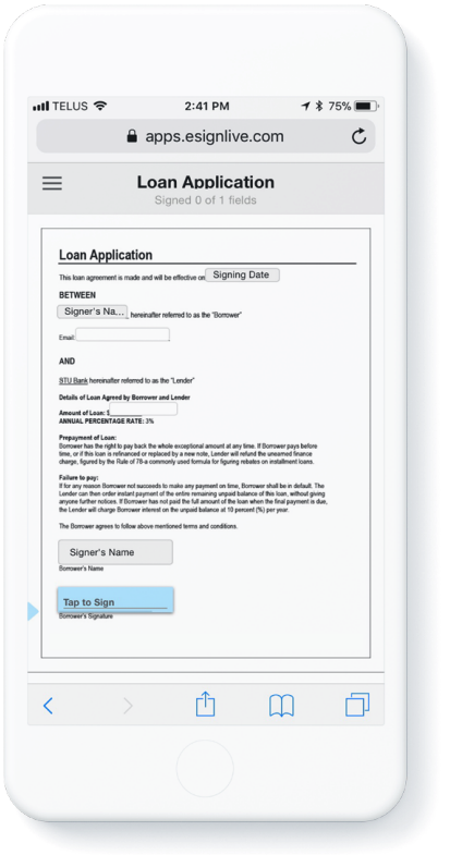 Loan application screen image
