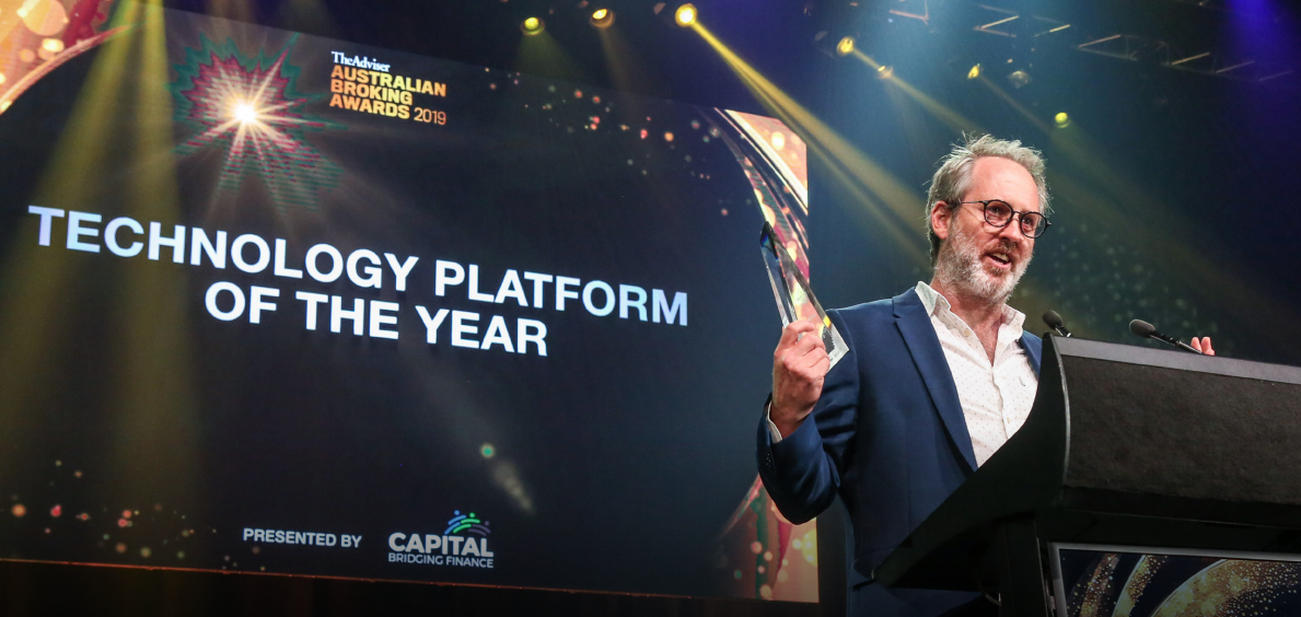 Jason Furnell, Chief Customer Experience Officer, accepts the Australian Broking Awards 2019 Technology Platform of the Year award for MyCRM